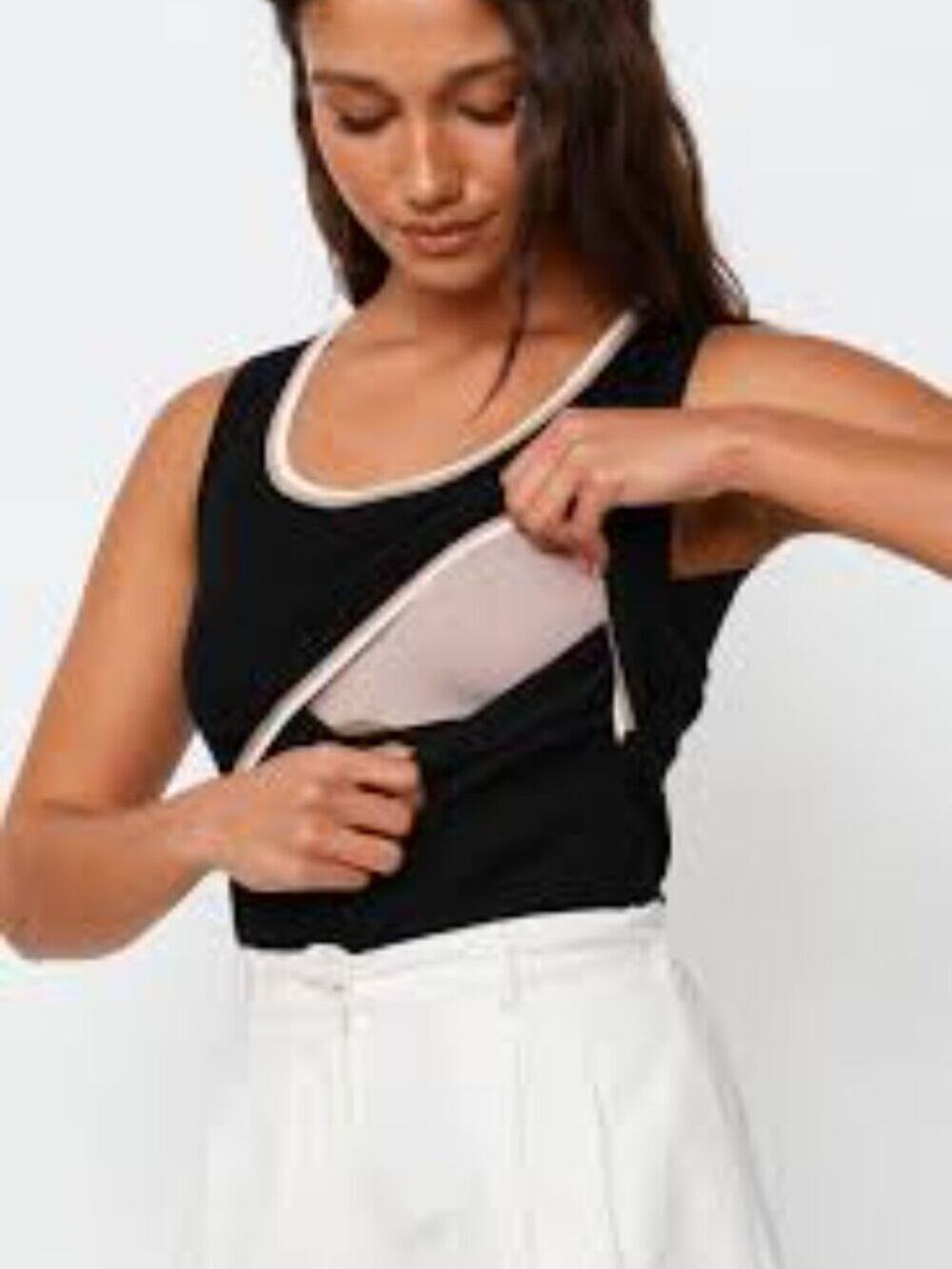 Apero Label Knit Ribbed Short Sleeve Breastfeeding Pullover Women M Sweater Top